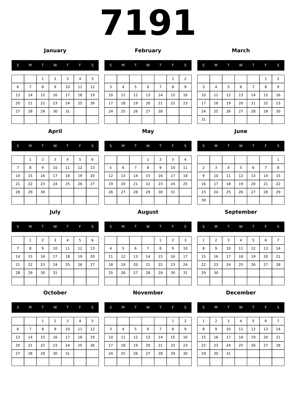 Printable 7191 Calendars