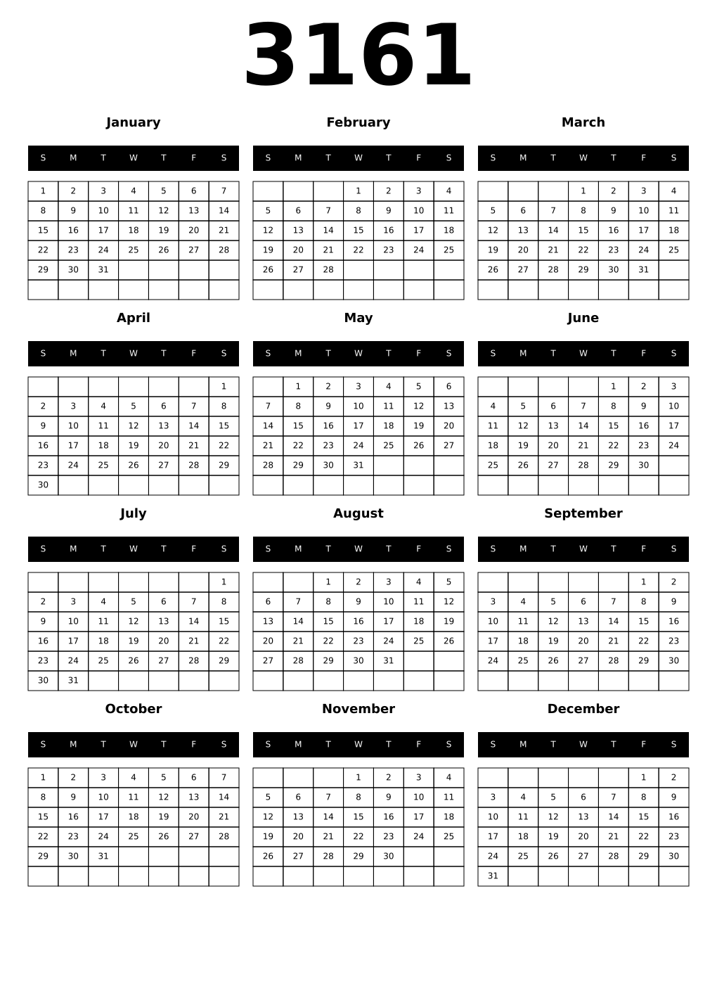 Printable 3161 Calendars