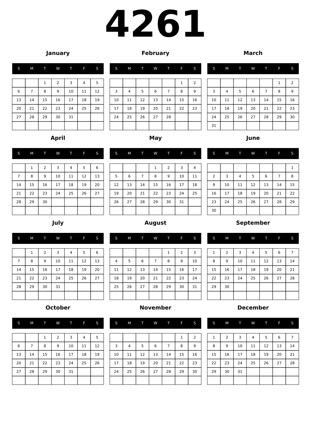 Printable 4261 Calendars