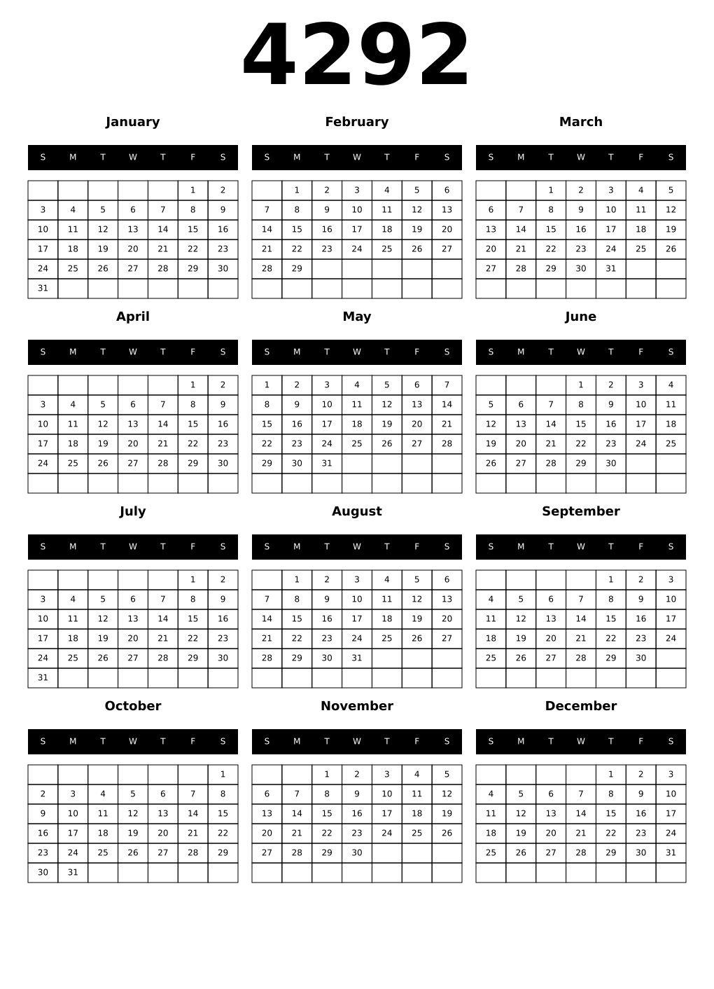 Printable 4292 Calendars