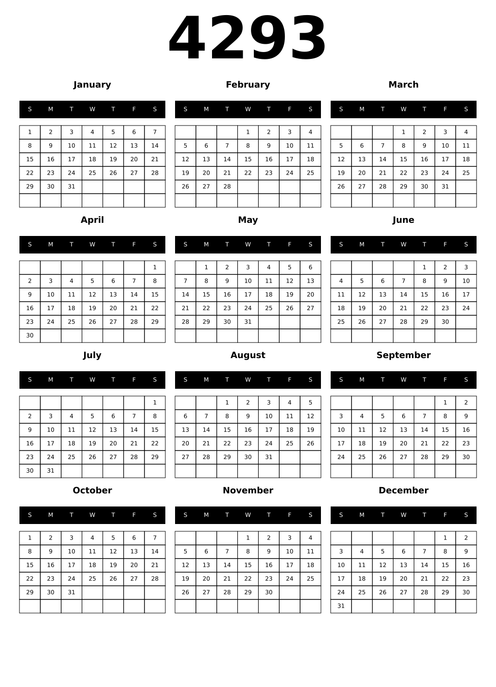 Printable 4293 Calendars