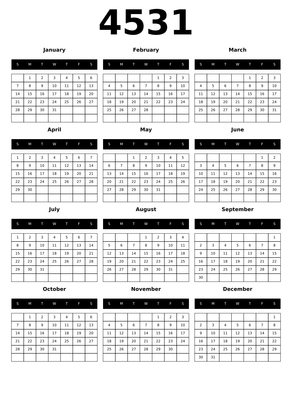 Printable 4531 Calendars
