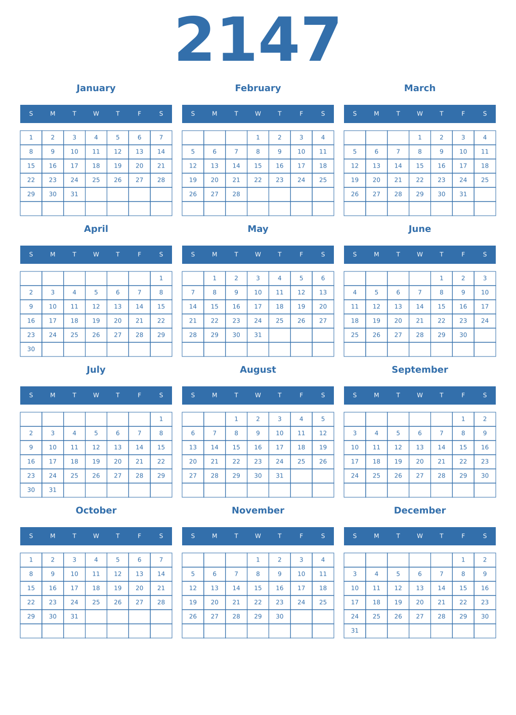 Printable 2147 Calendars