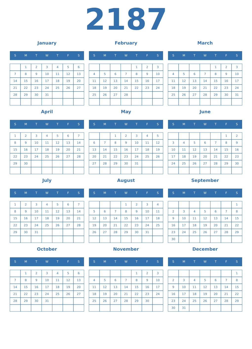 Printable 2187 Calendars