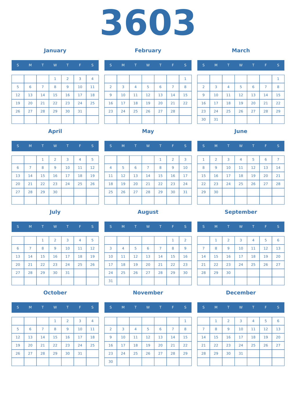 Printable 3603 Calendars