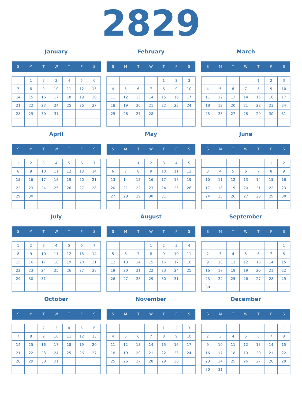 Printable 2829 Calendars