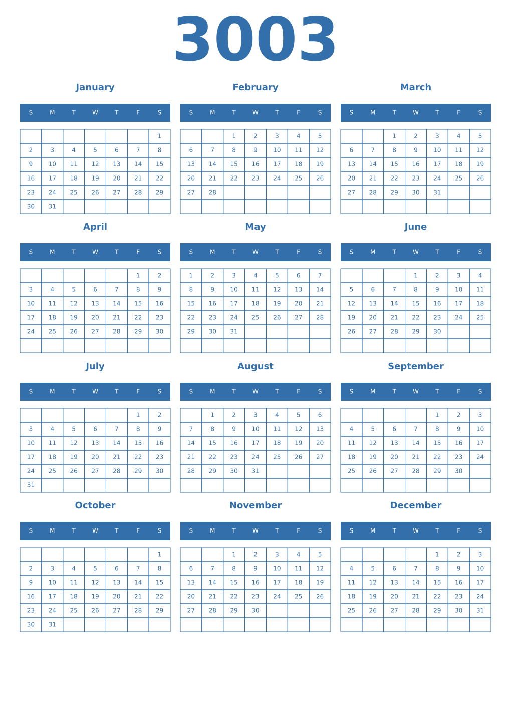 Printable 3003 Calendars