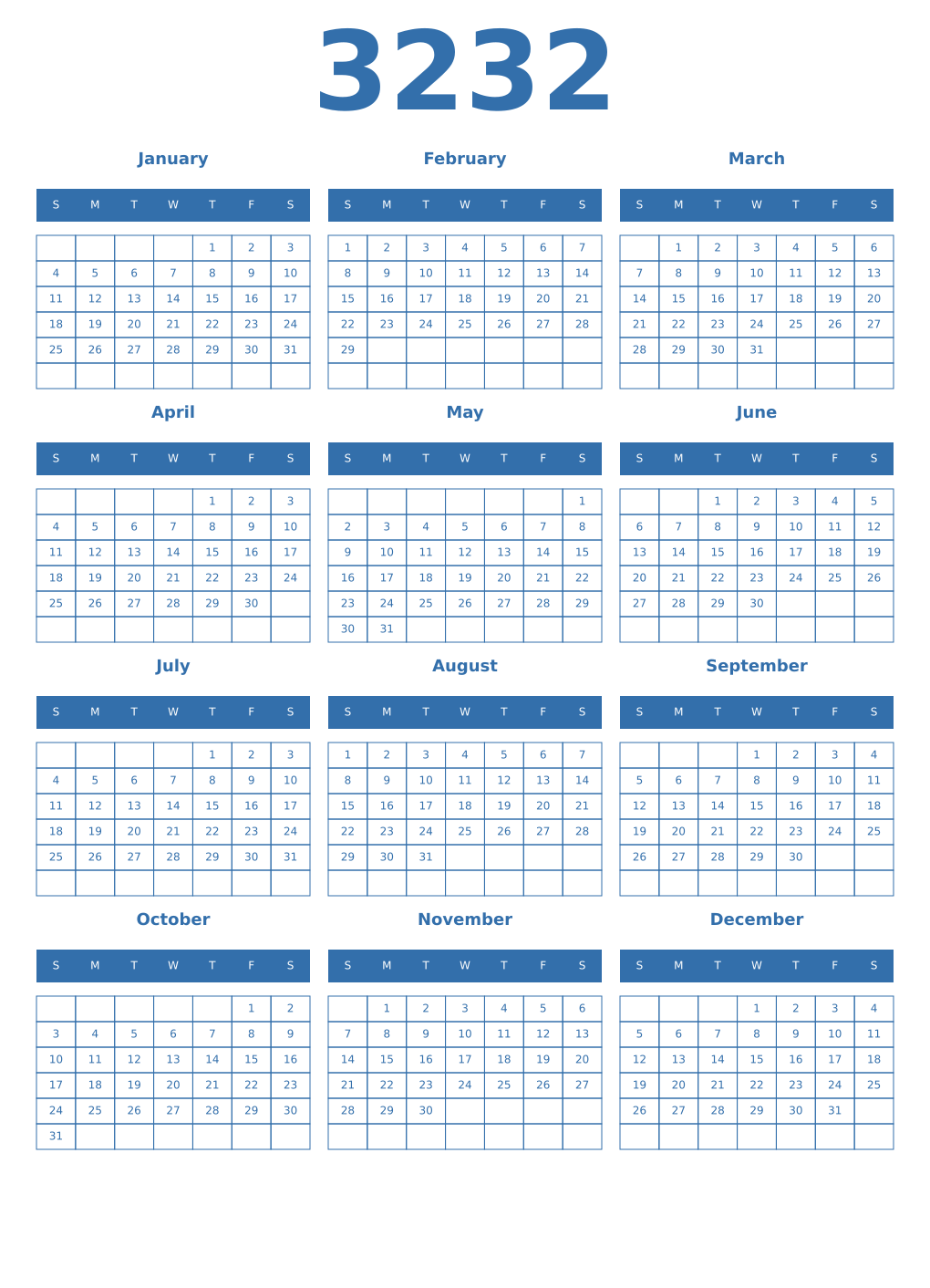 Printable 3232 Calendars