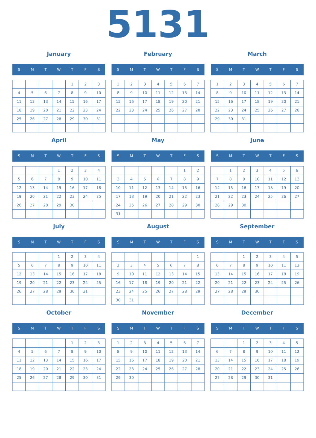Printable 5131 Calendars