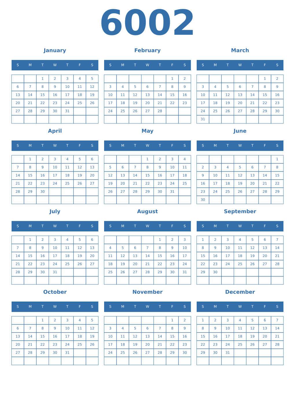Printable 6002 Calendars