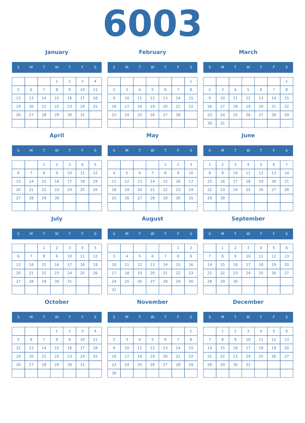 Printable 6003 Calendars