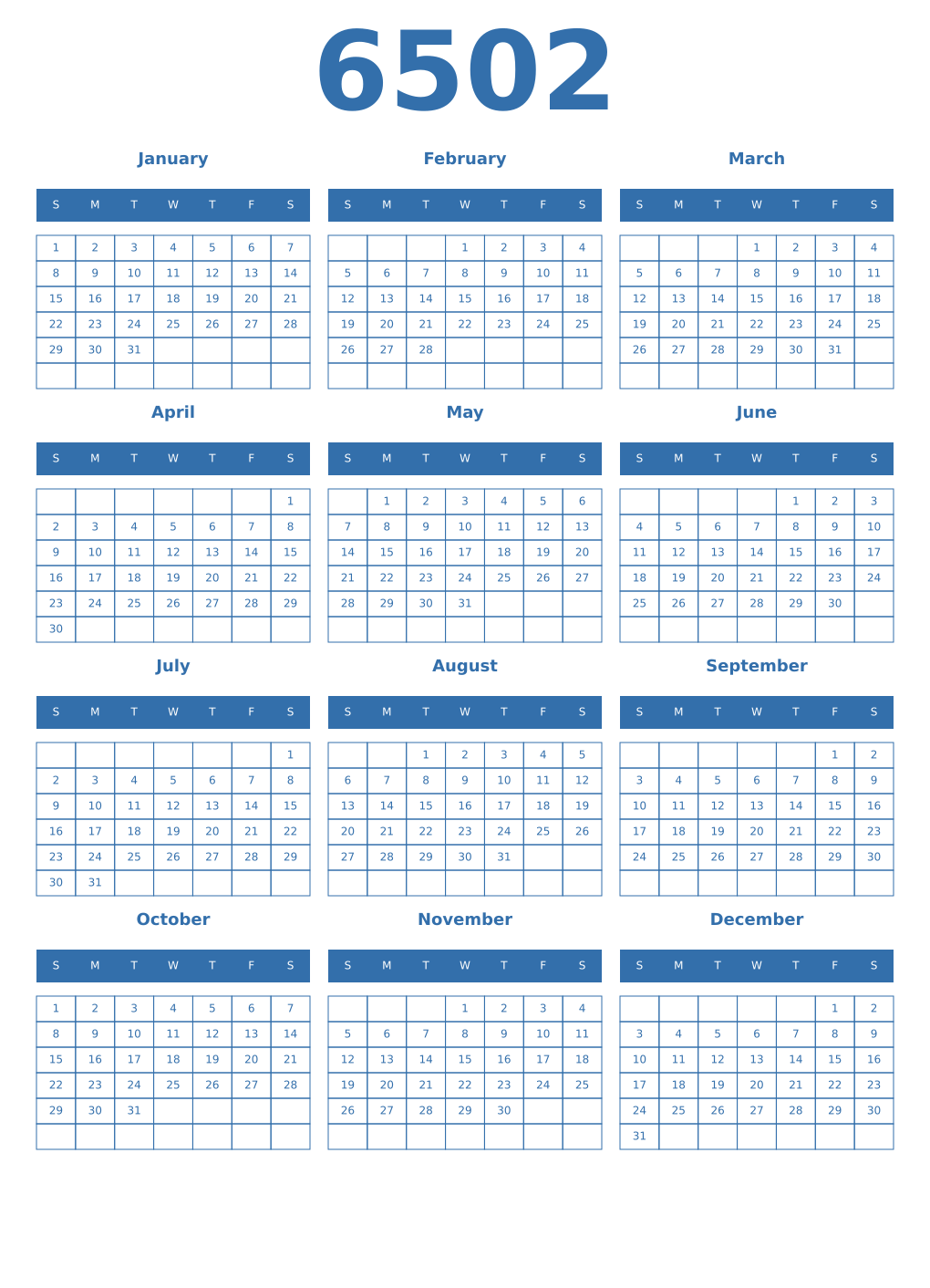 Printable 6502 Calendars