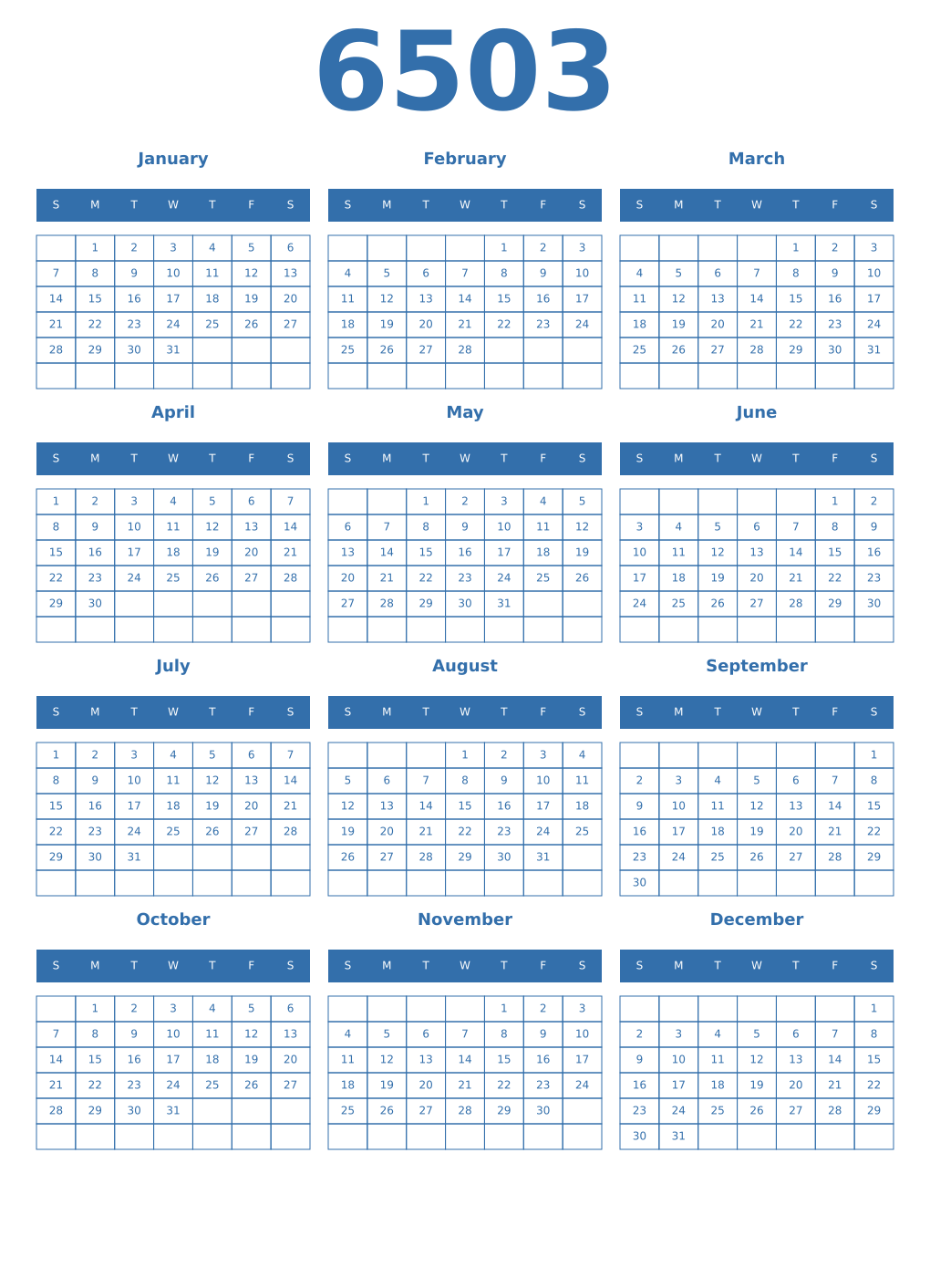 Printable 6503 Calendars