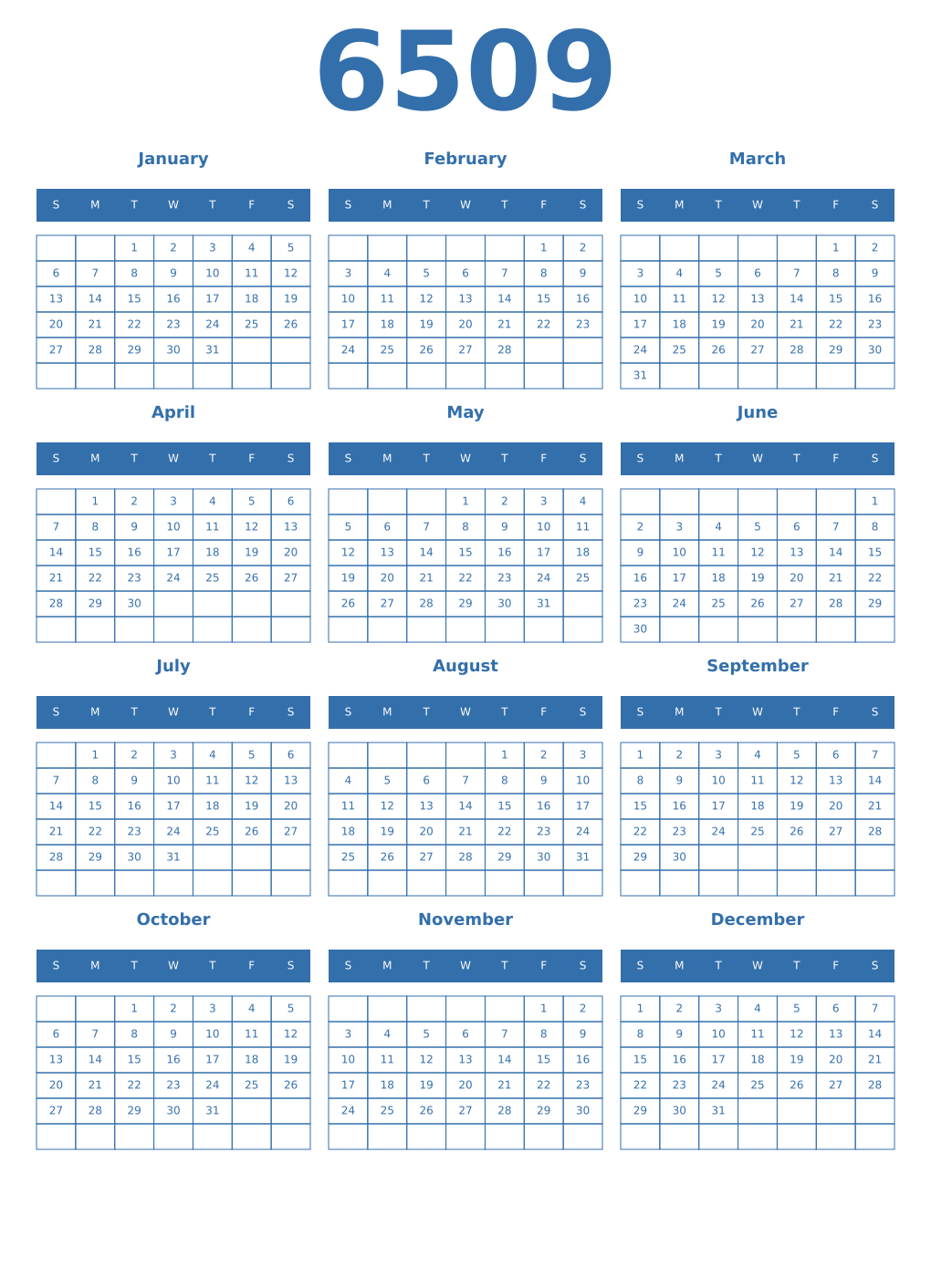 Printable 6509 Calendars