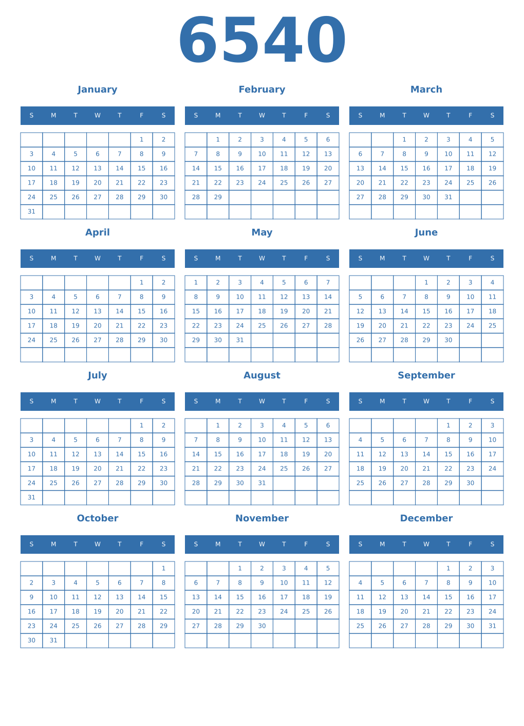 Printable 6540 Calendars