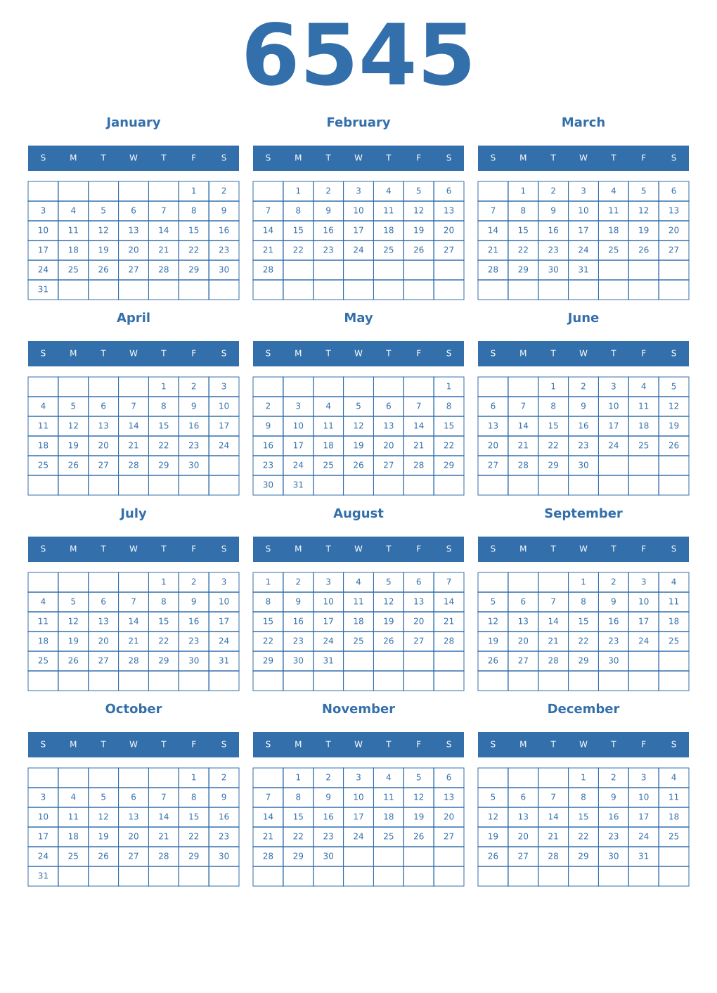 Printable 6545 Calendars