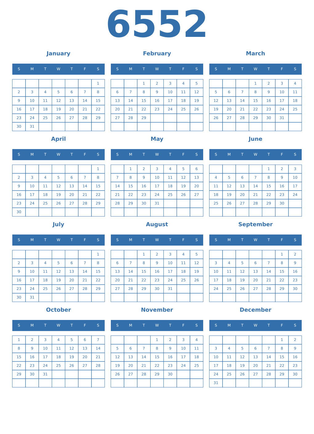 Printable 6552 Calendars