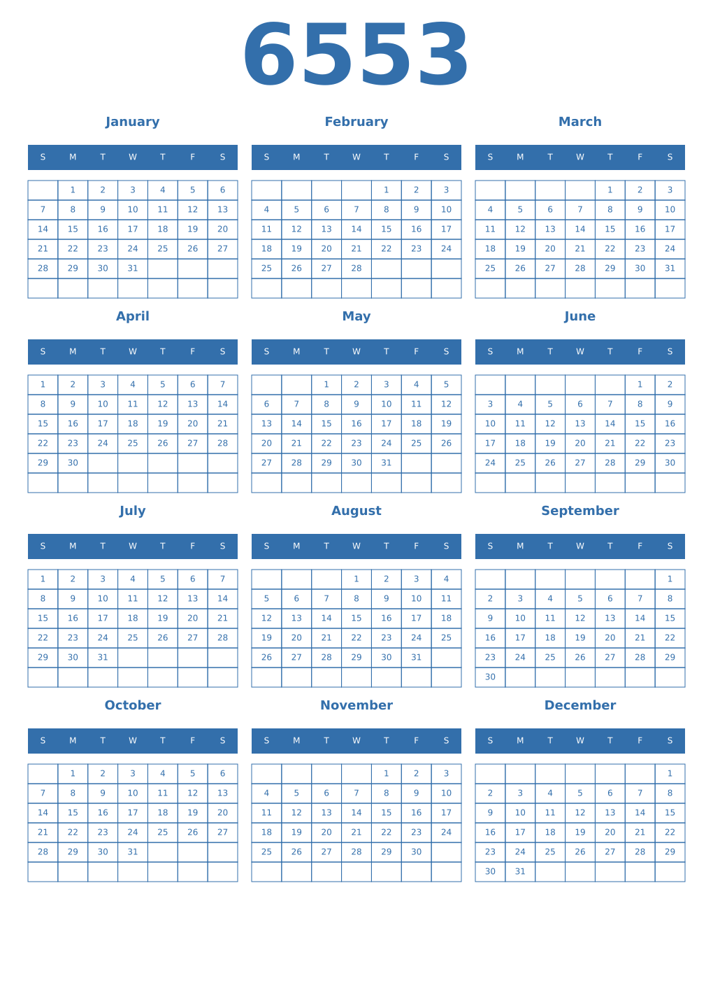 Printable 6553 Calendars