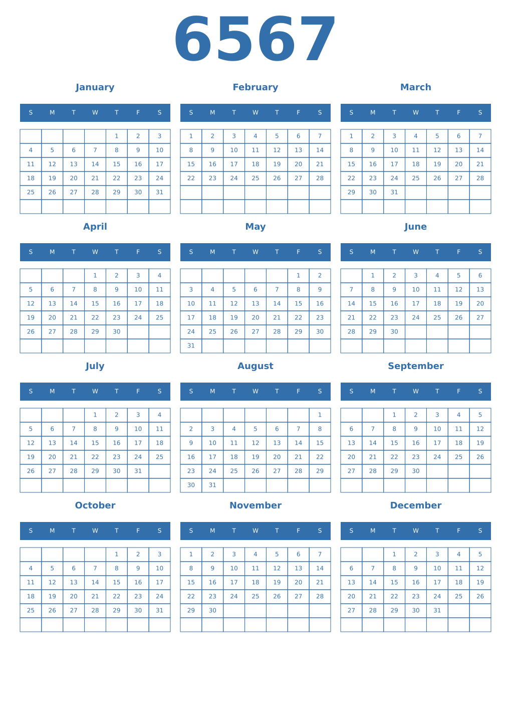 Printable 6567 Calendars