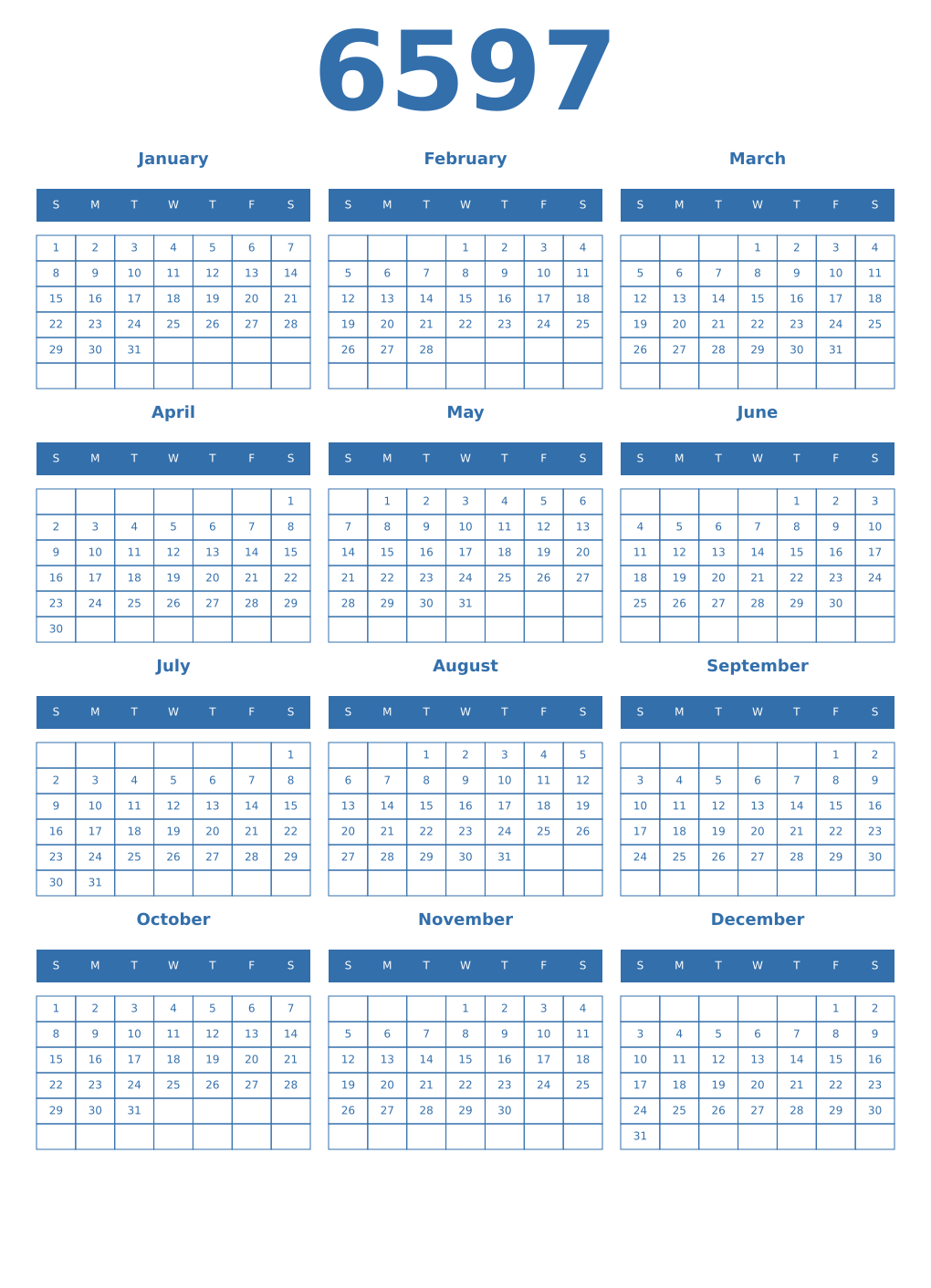 Printable 6597 Calendars