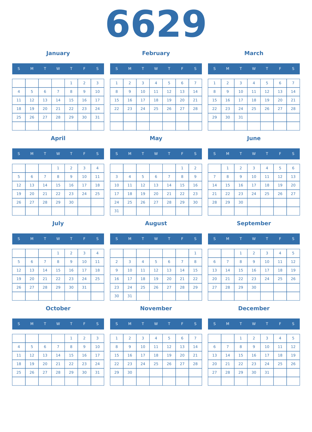 Printable 6629 Calendars