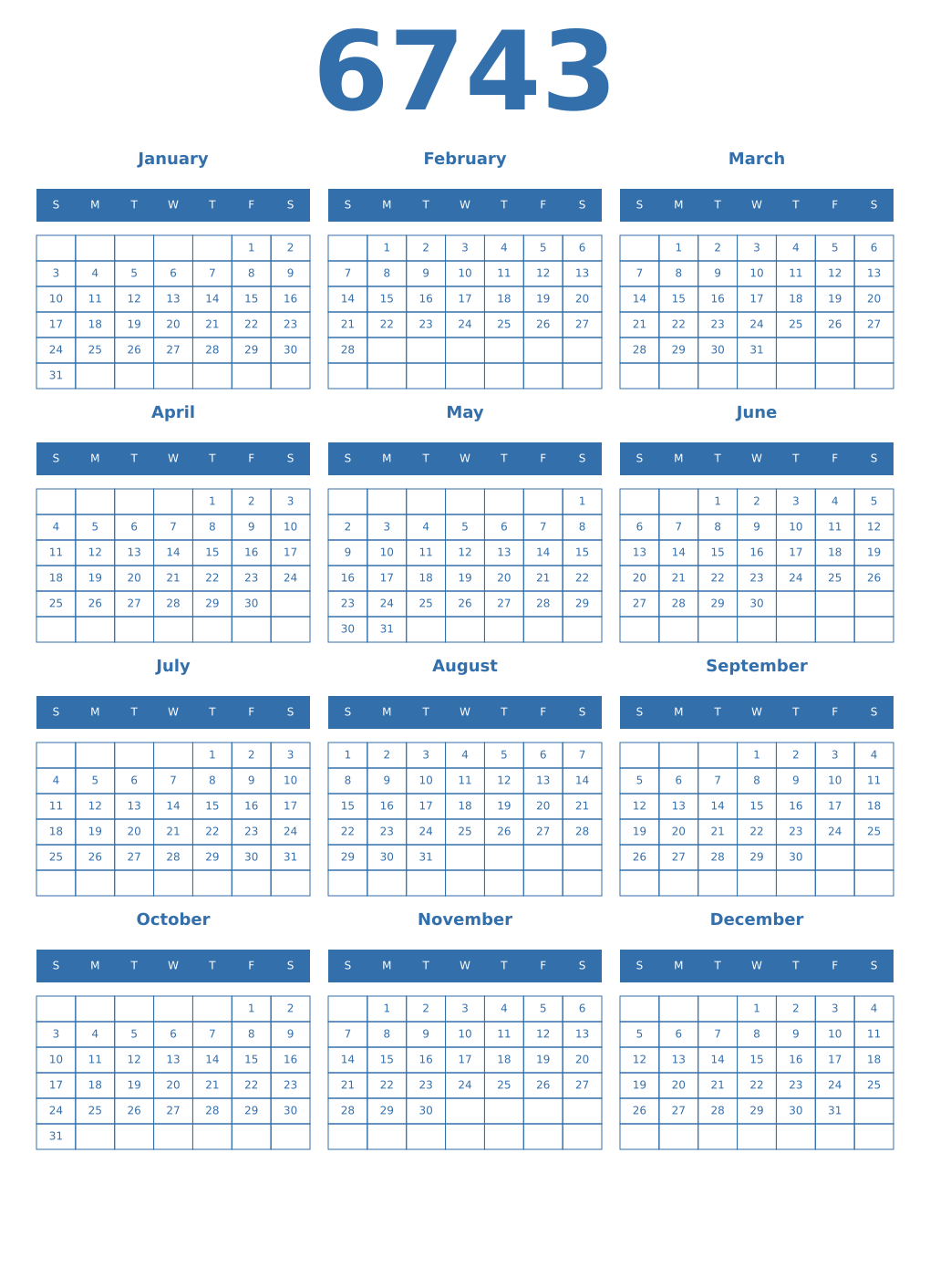 Printable 6743 Calendars