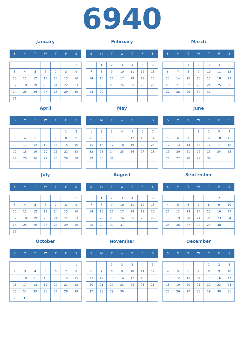Printable 6940 Calendars