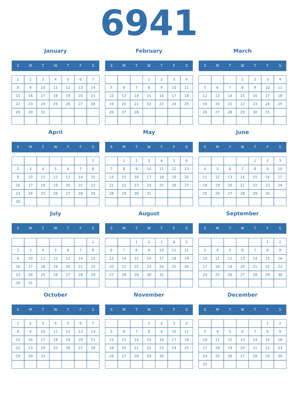 Printable 6941 Calendars