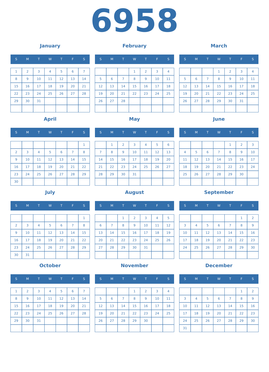 Printable 6958 Calendars