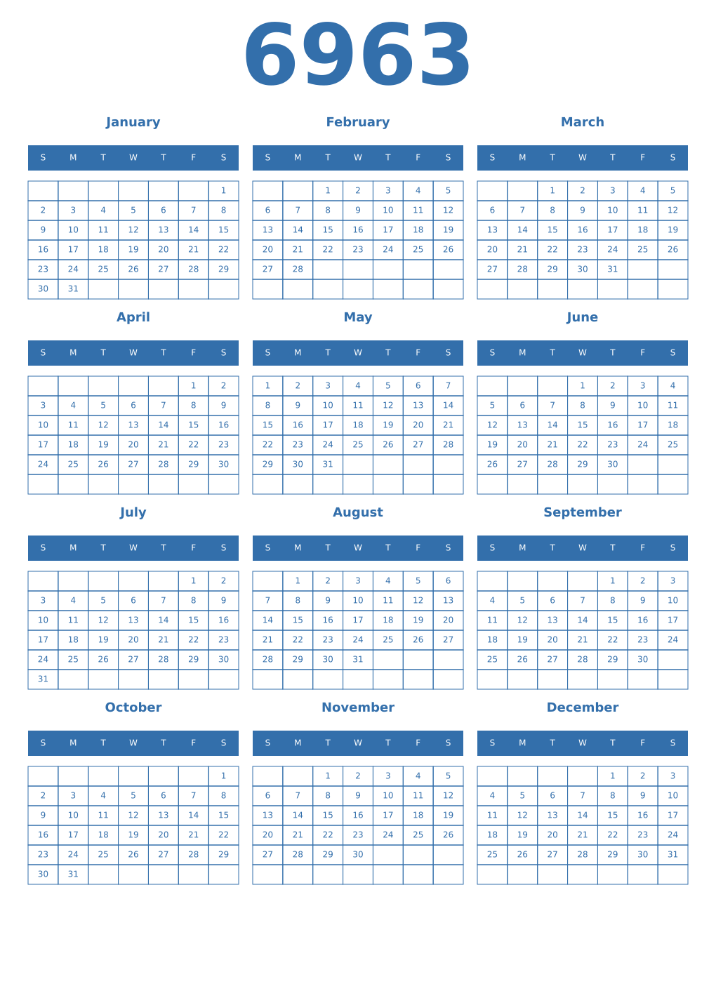 Printable 6963 Calendars