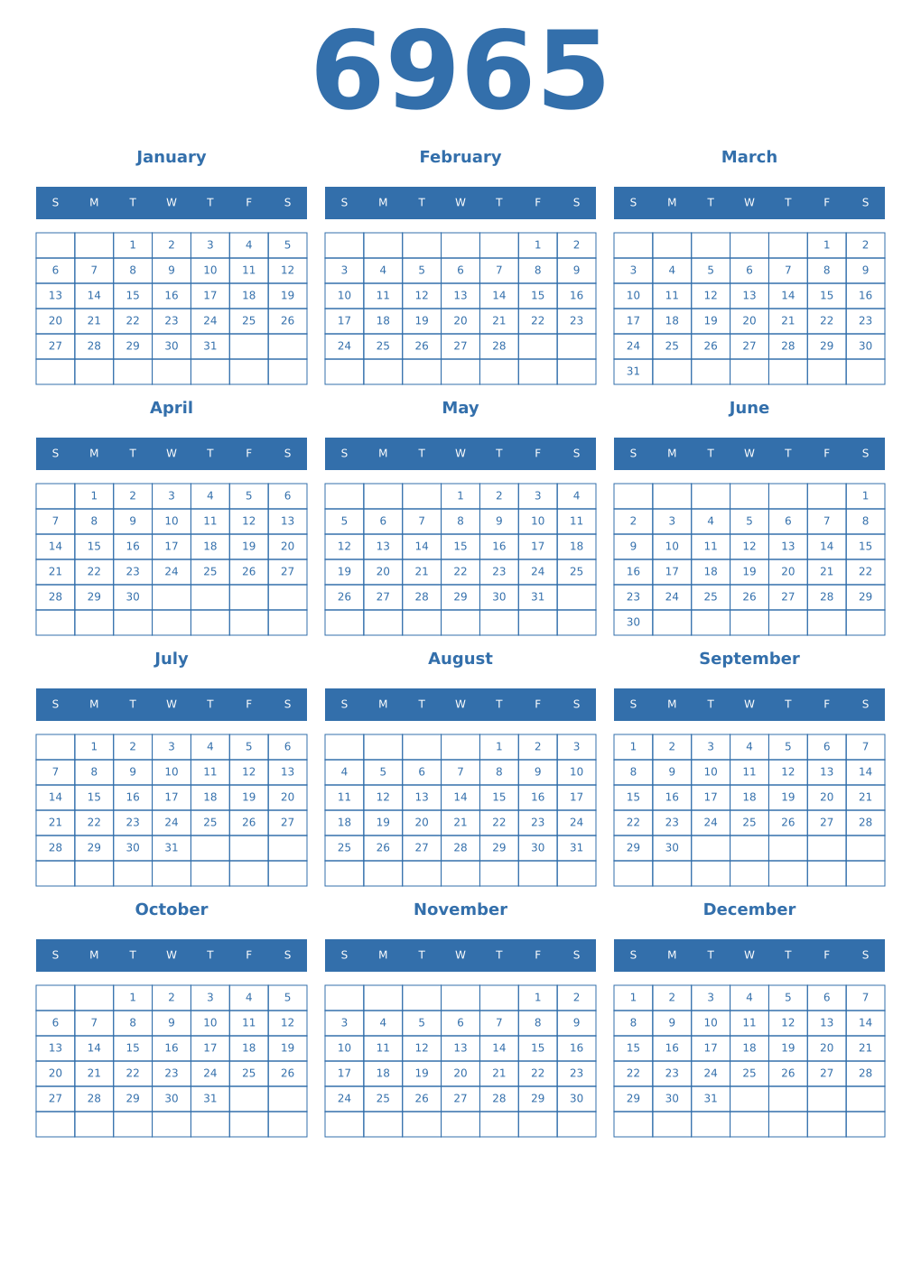 Printable 6965 Calendars