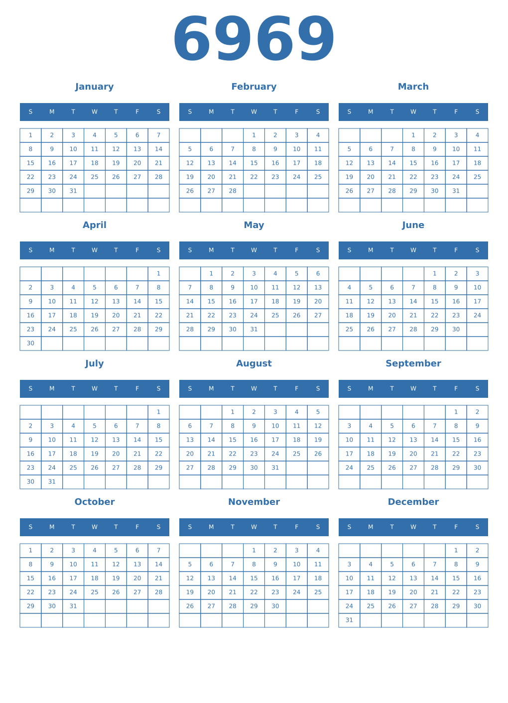 Printable 6969 Calendars