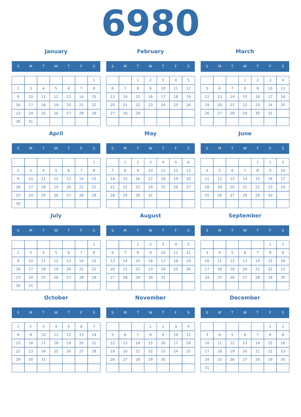 Printable 6980 Calendars