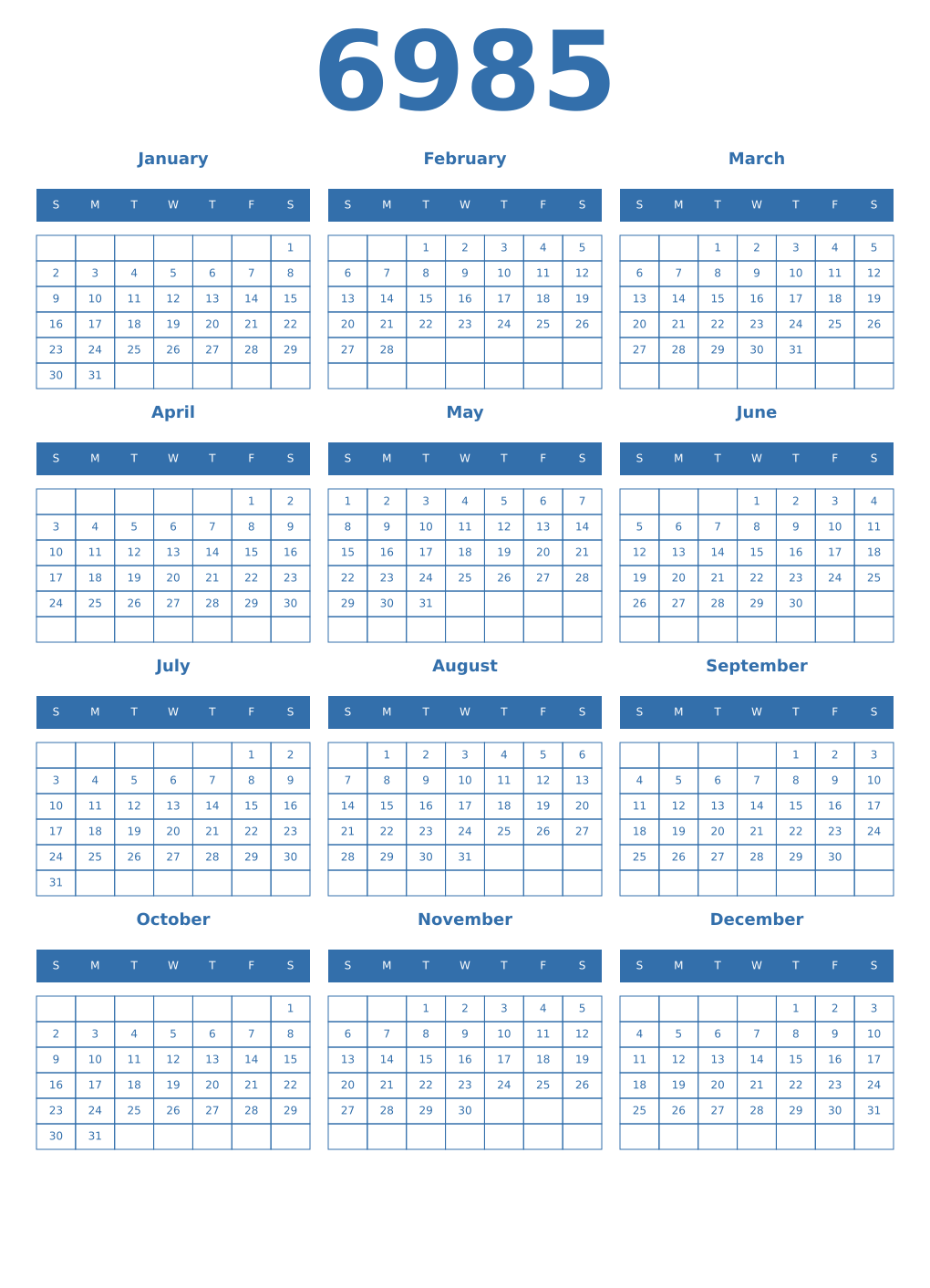 Printable 6985 Calendars