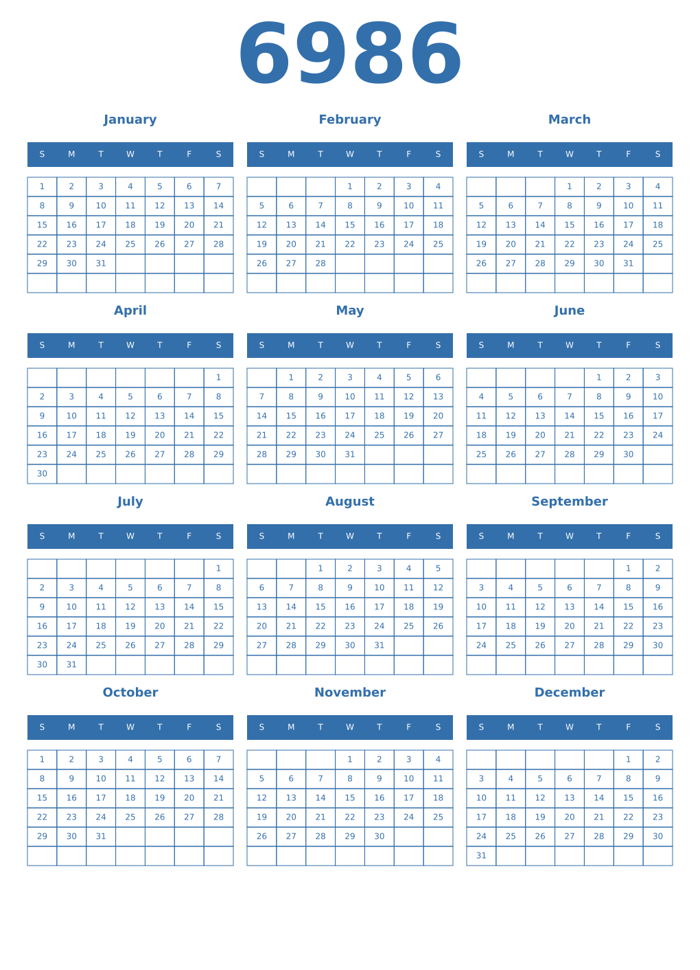 Printable 6986 Calendars