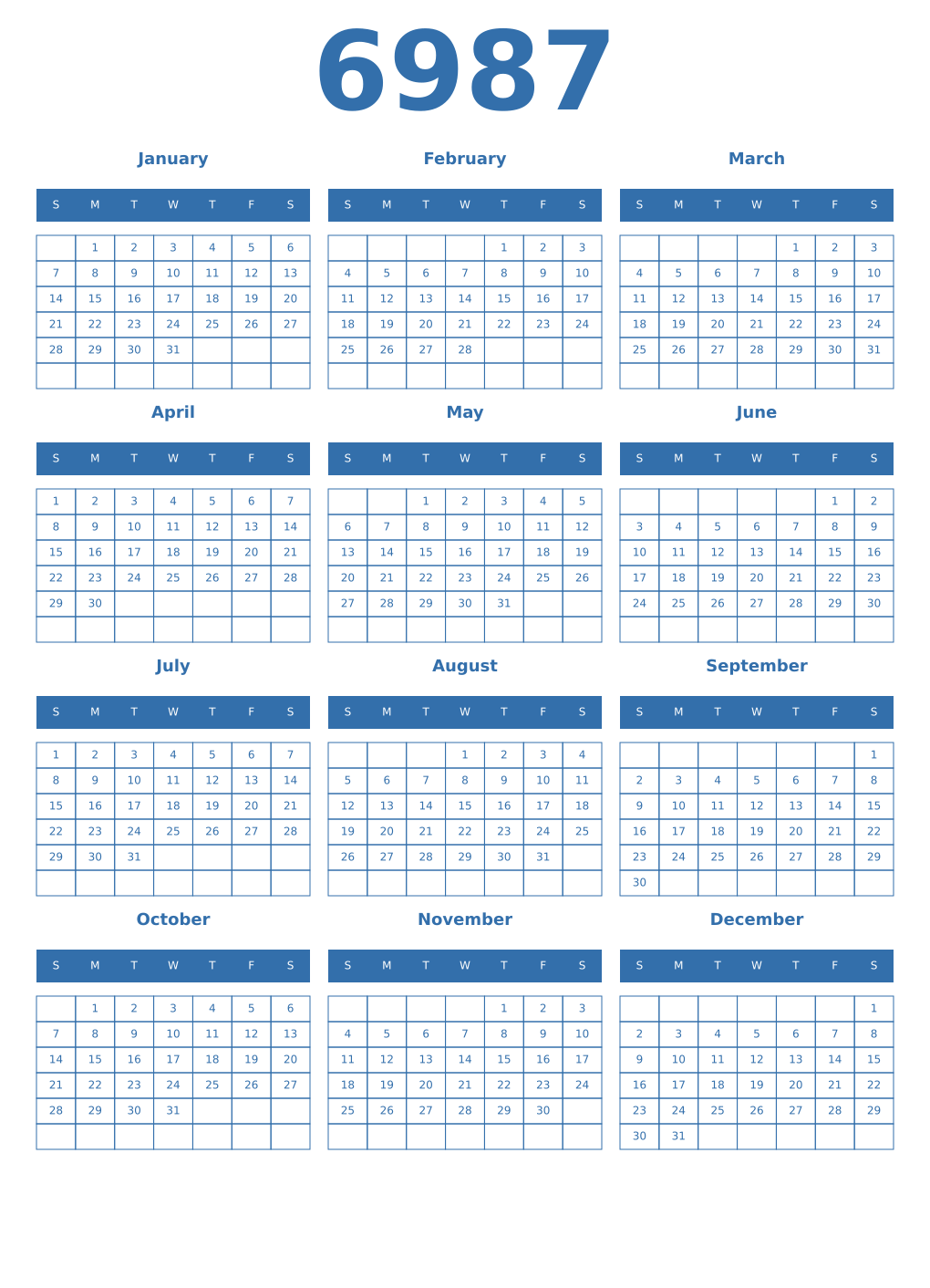 Printable 6987 Calendars