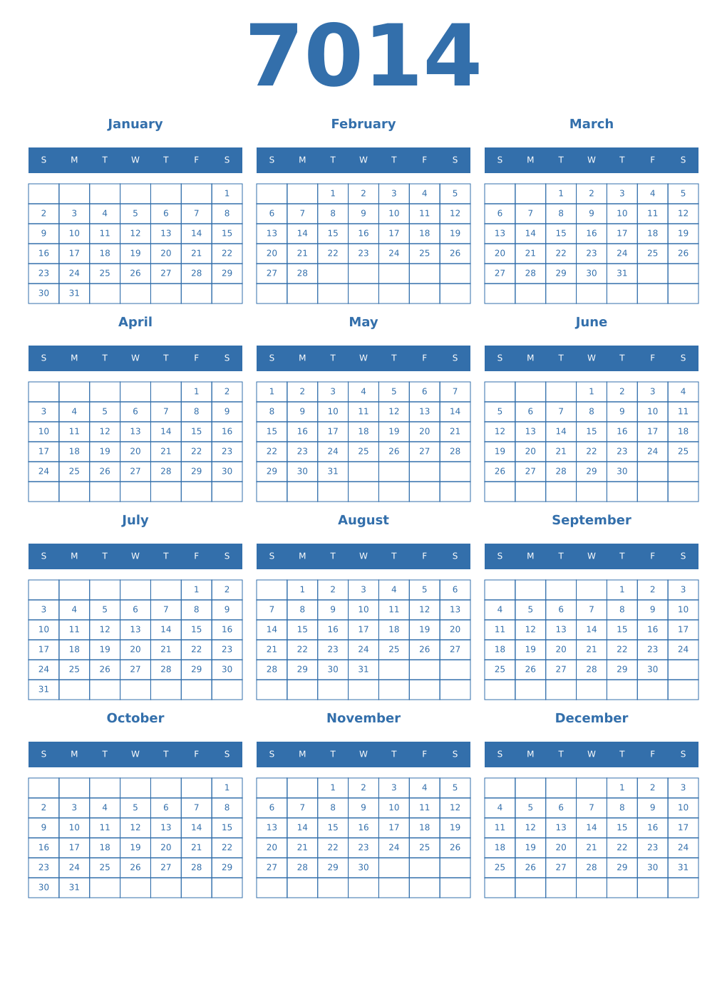 Printable 7014 Calendars