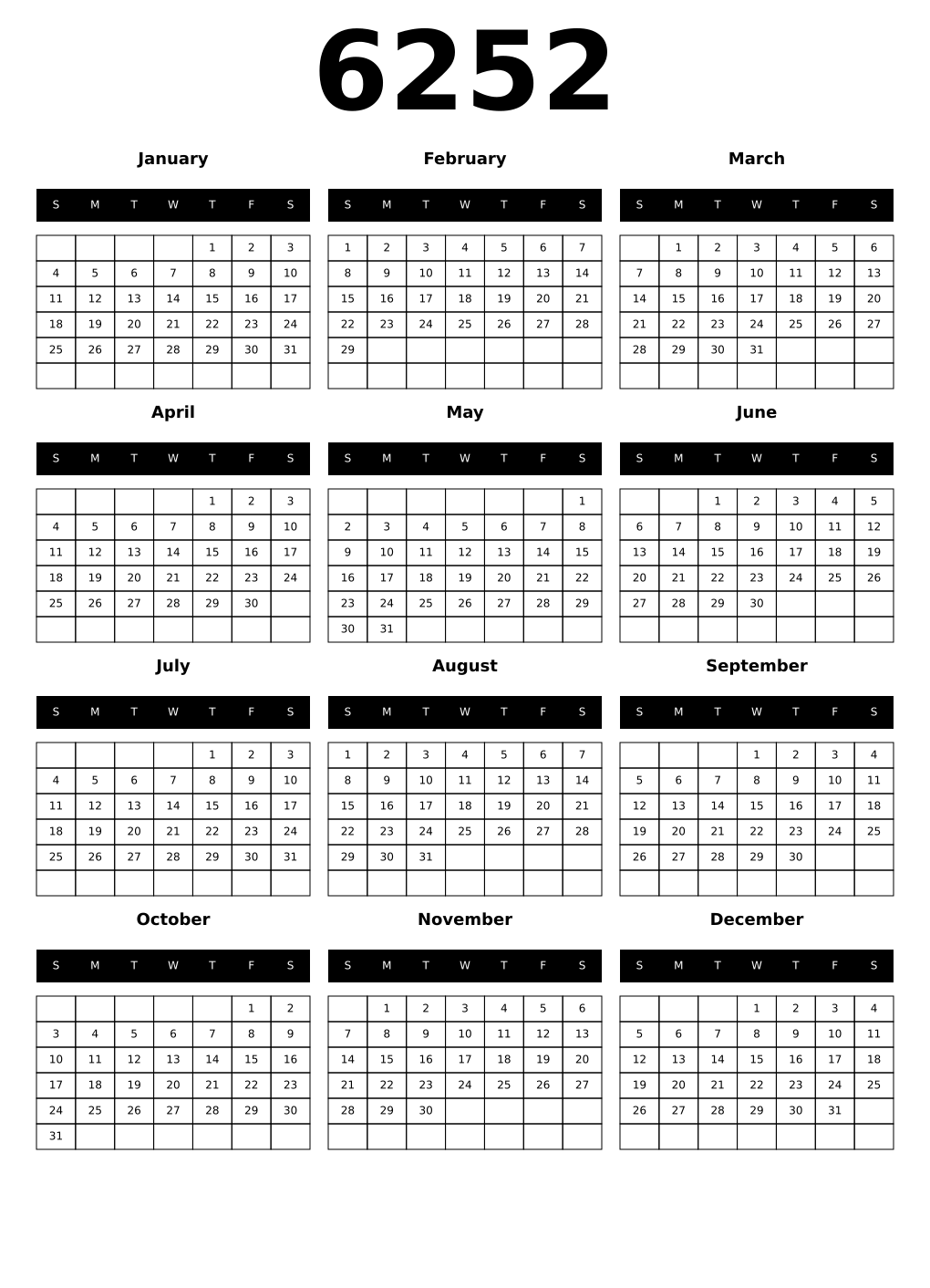 Printable 6252 Calendars