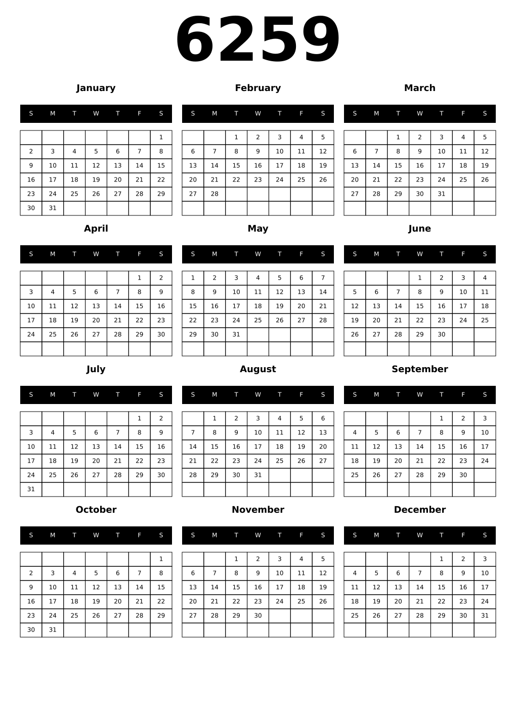 Printable 6259 Calendars