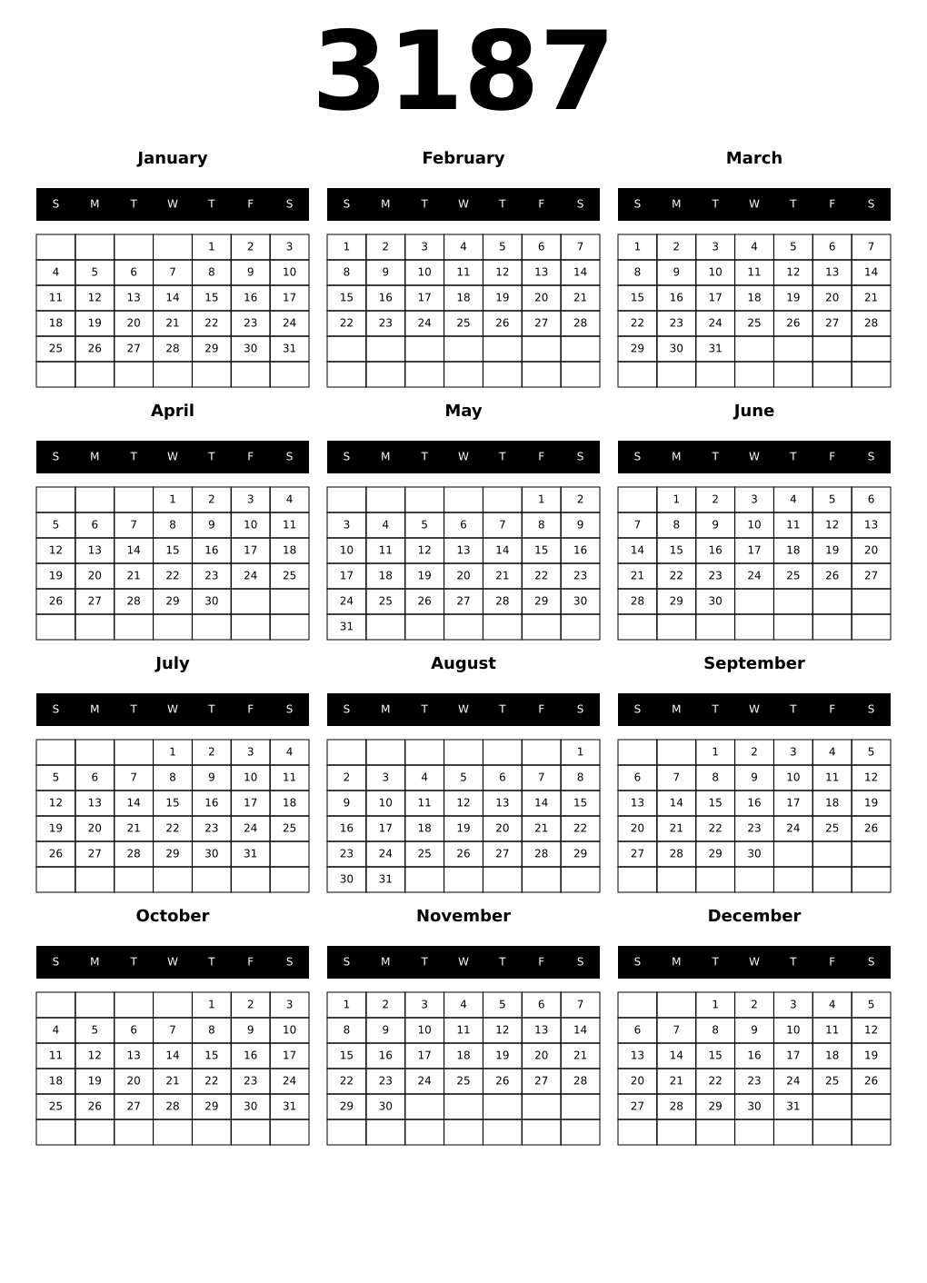 Printable 3187 Calendars