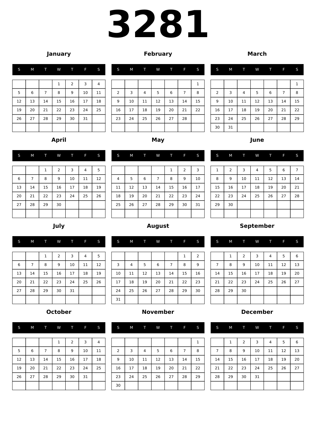Printable 3281 Calendars