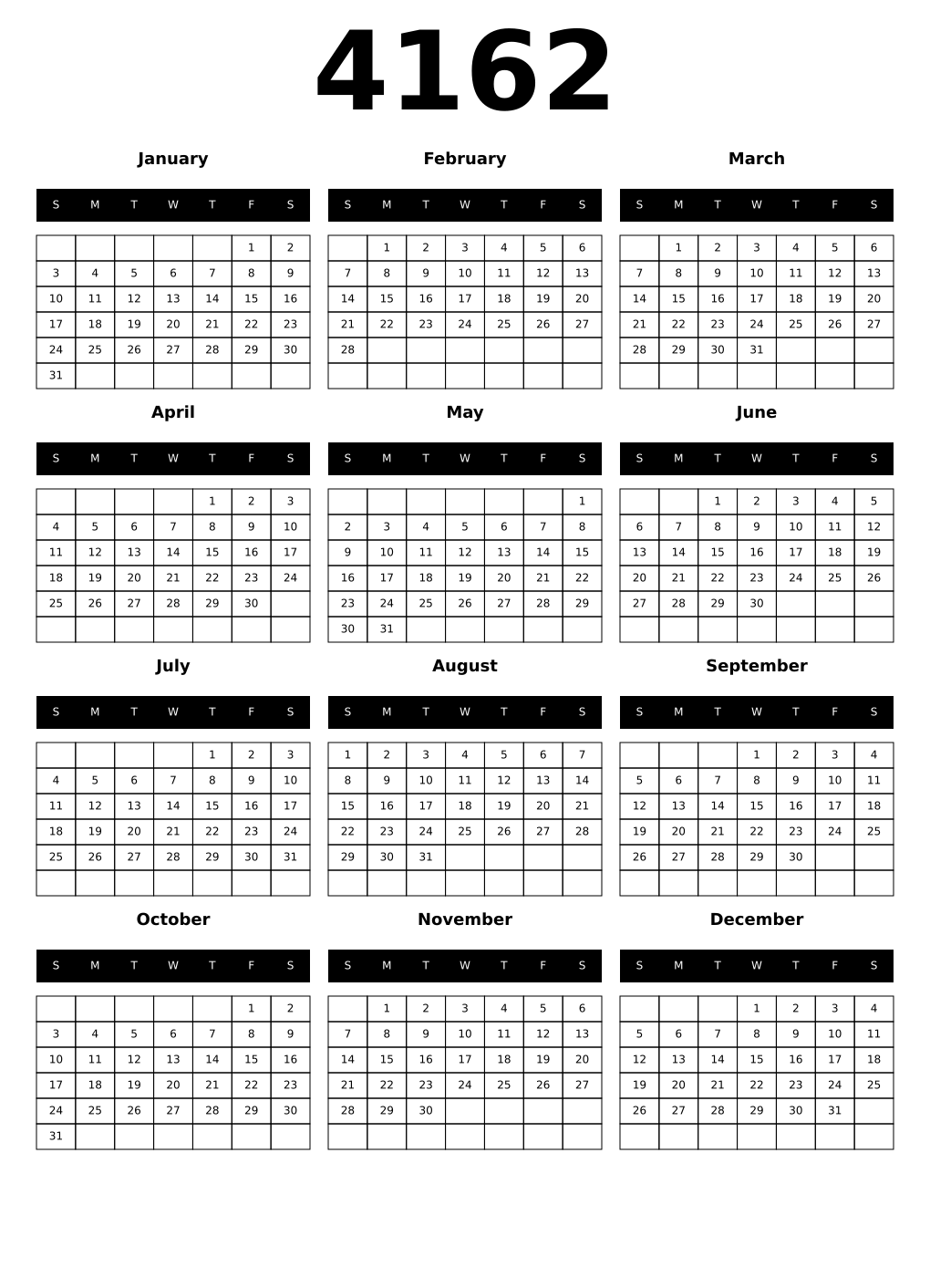 Printable 4162 Calendars