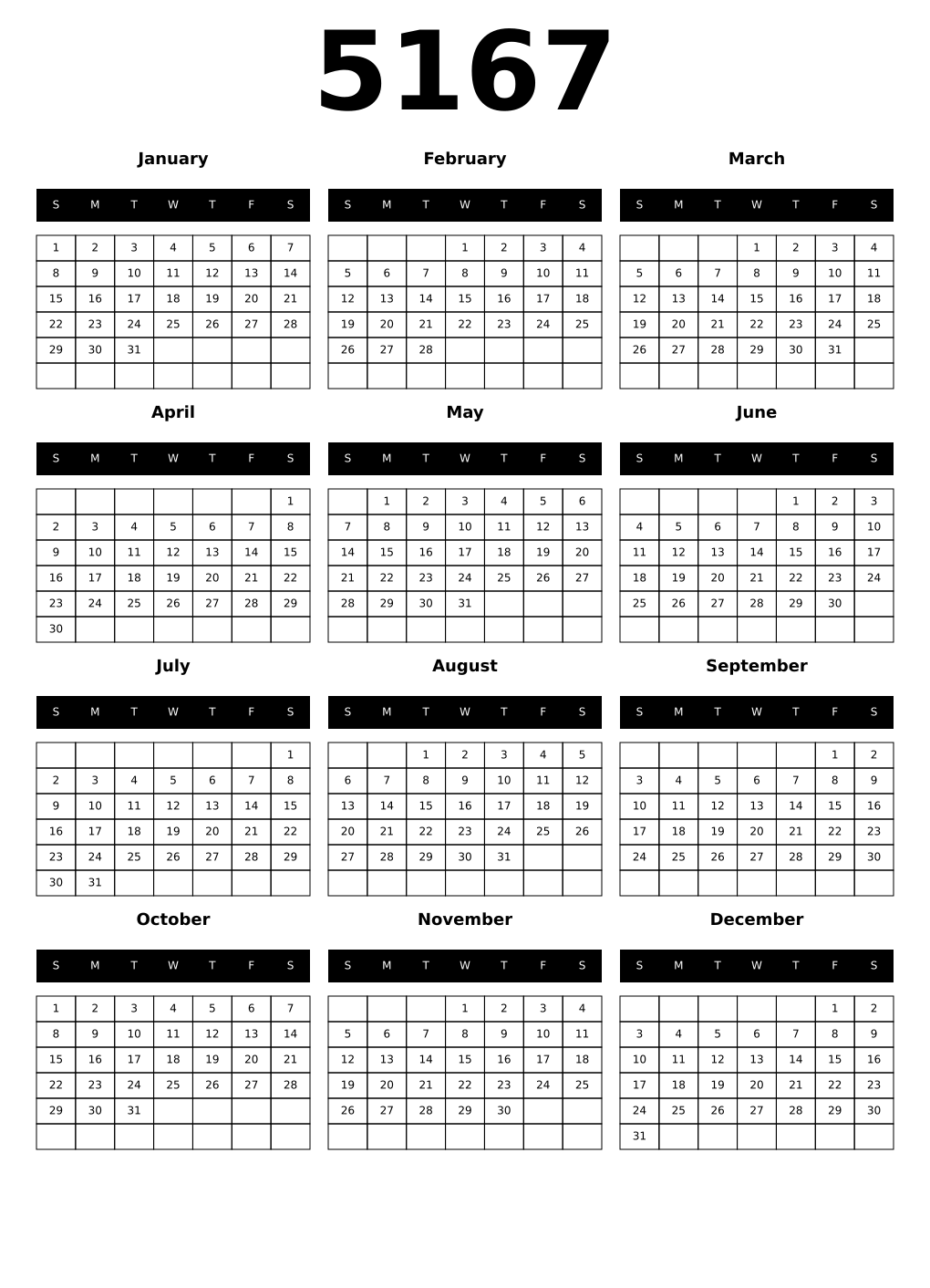 Printable 5167 Calendars