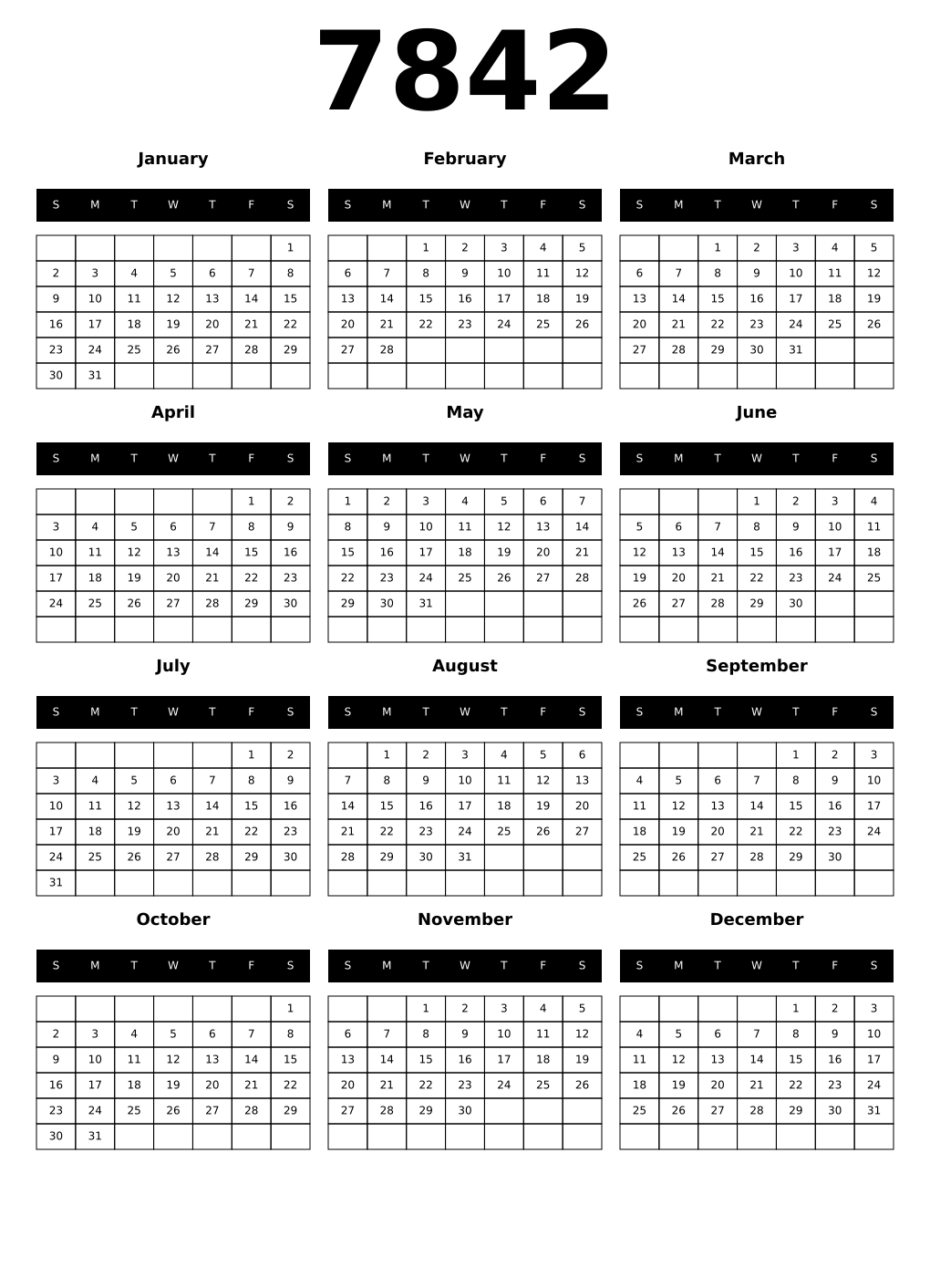 Printable 7842 Calendars