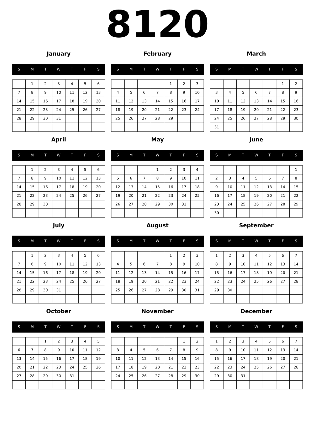 Printable 8120 Calendars