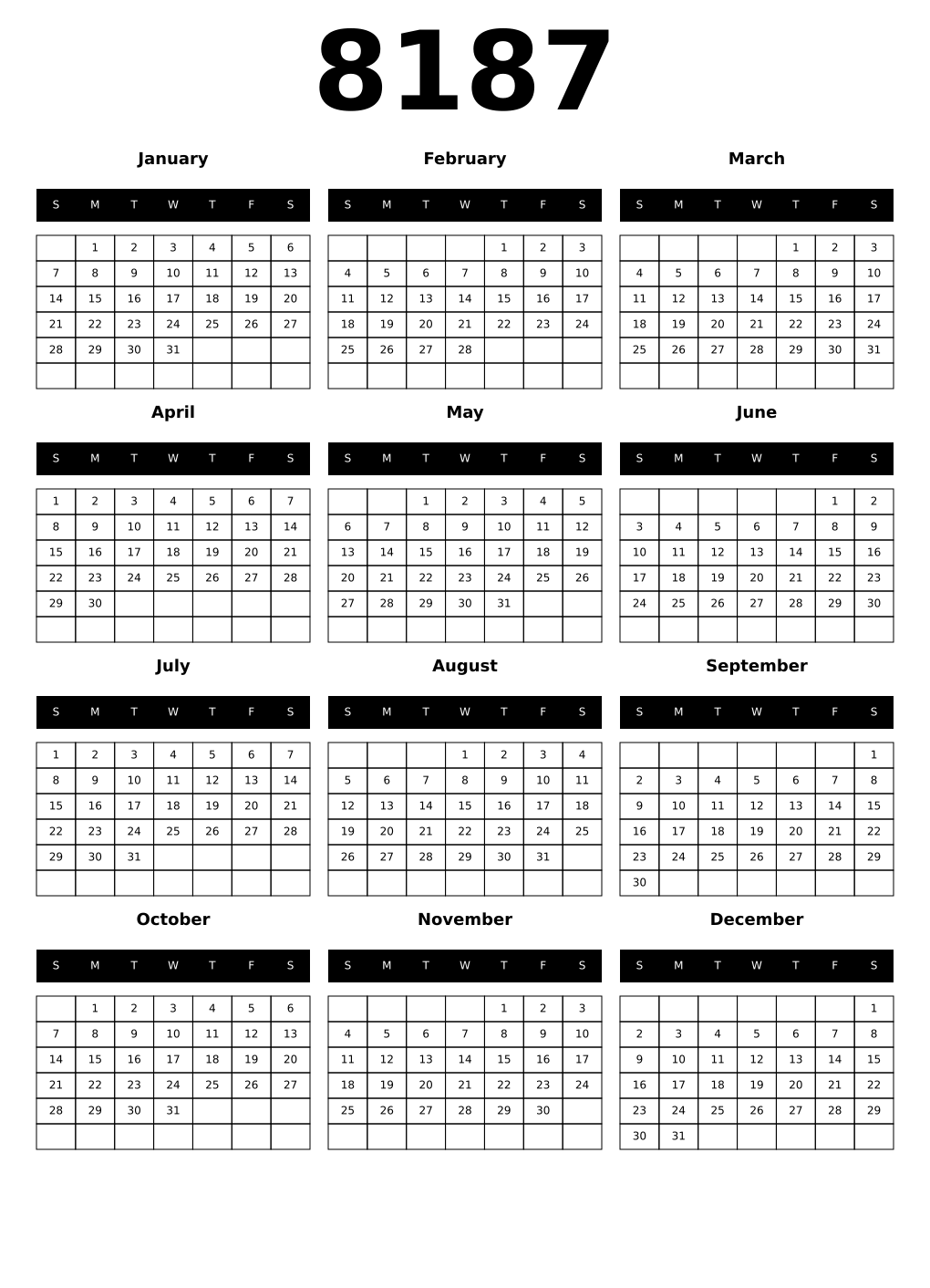 Printable 8187 Calendars