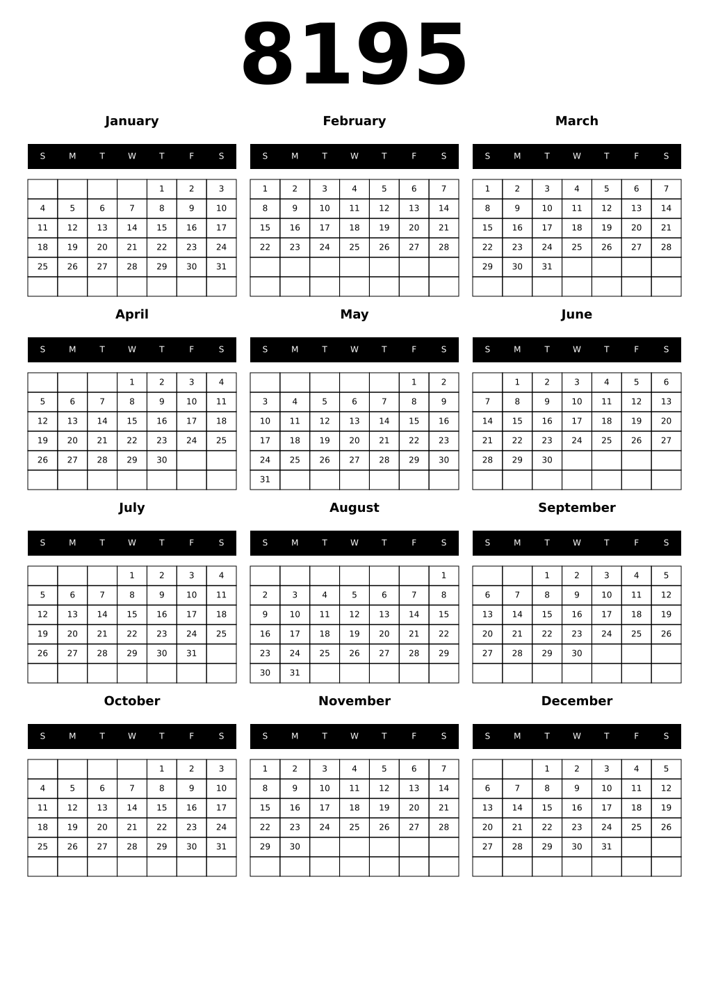 Printable 8195 Calendars