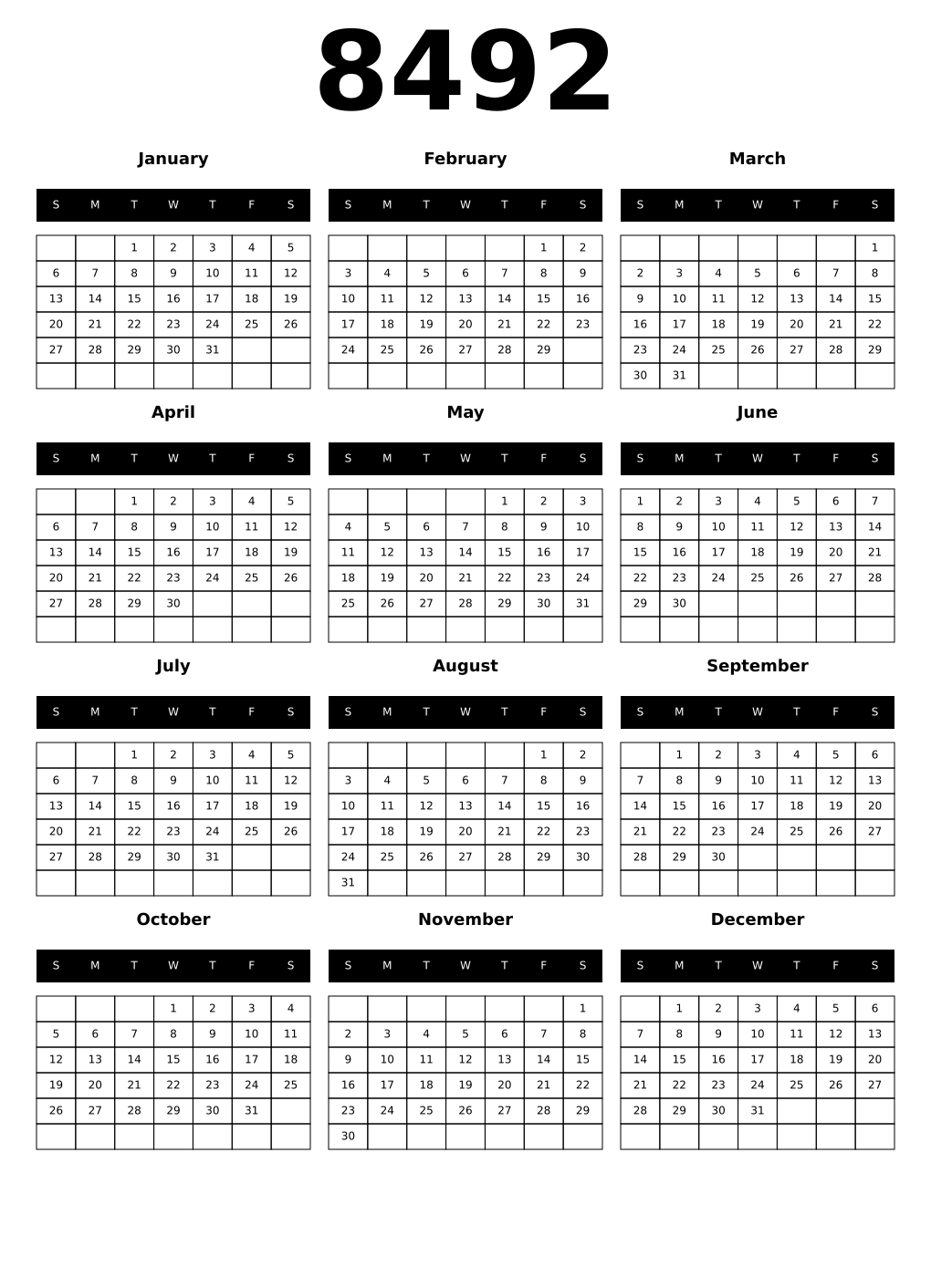 Printable 8492 Calendars
