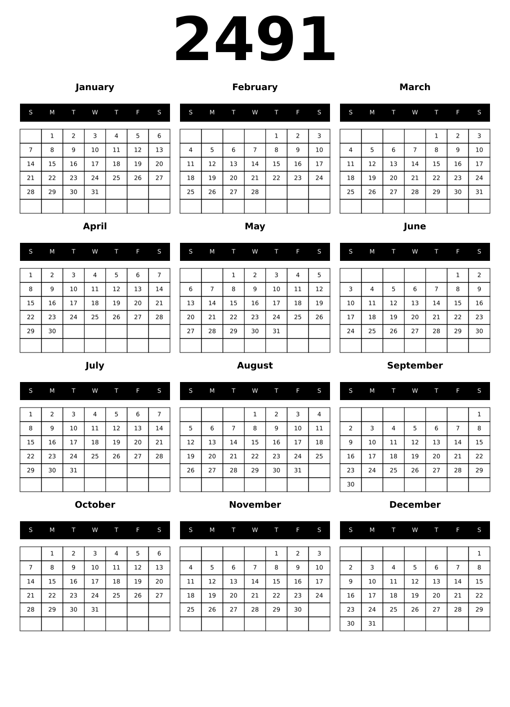 Printable 2491 Calendars