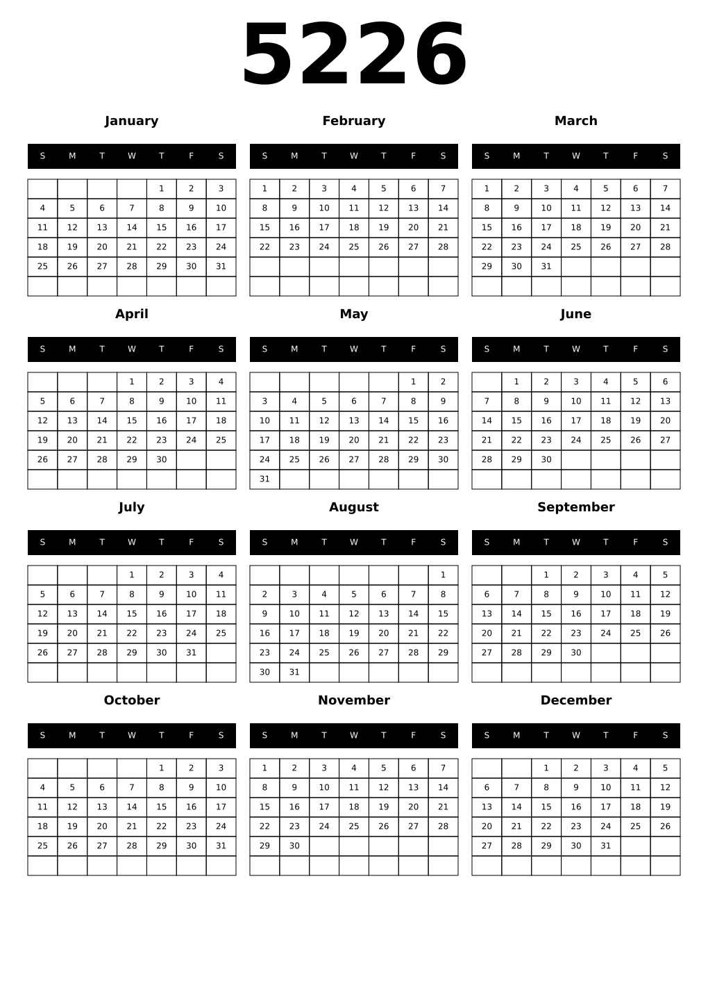 Printable 5226 Calendars